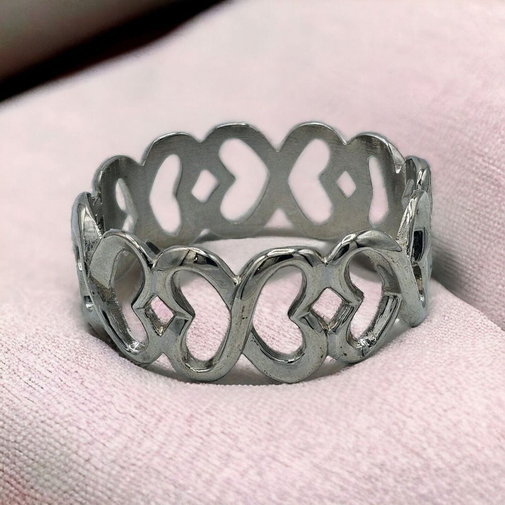 Open Hearts Bracelet Clamper Bangle Cuff Silver Tone Romantic Love Jewelry 7.5"